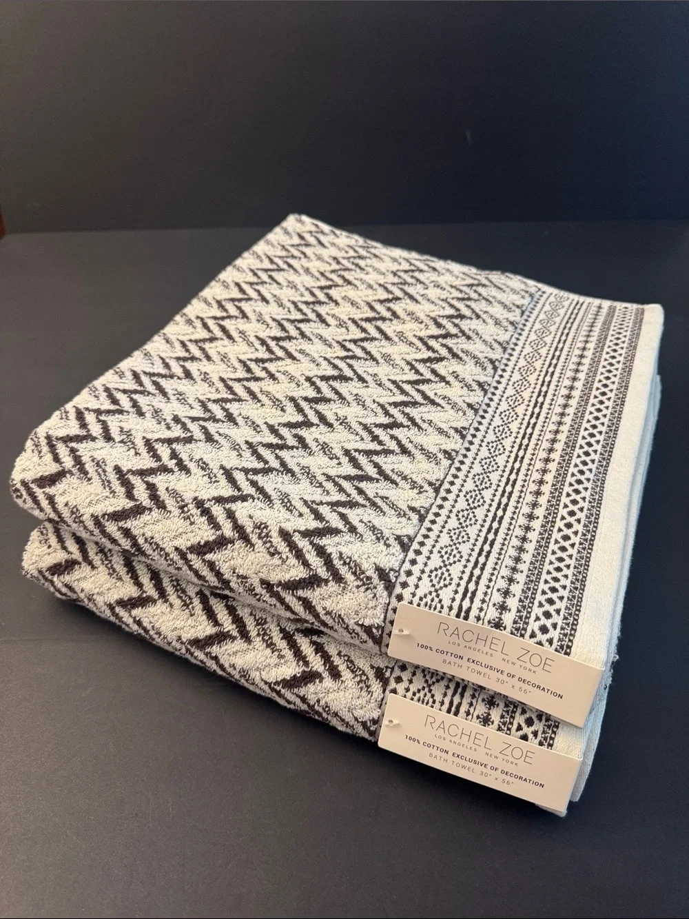 2pc RACHEL ZOE 100% Cotton(EOD) Chevron Pattern Bath Towel Set - Cocoa/Coco